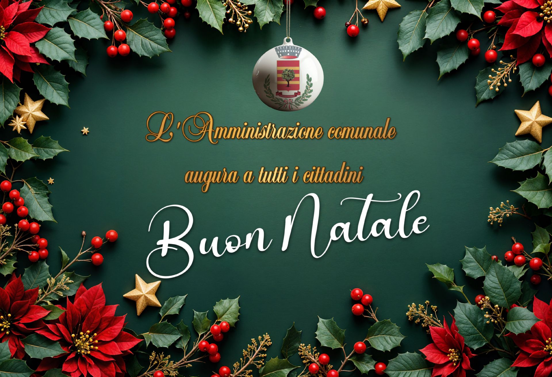Banner di auguri di buon natale con sfondo verde e decorazioni natalizie